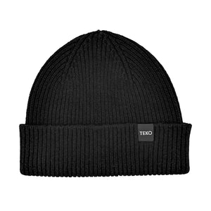 TEKO eco HIKE -  BEANIE DUNBAR SHORT WATCH 3.0 - LAMBSWOOL Medium Rib - Black